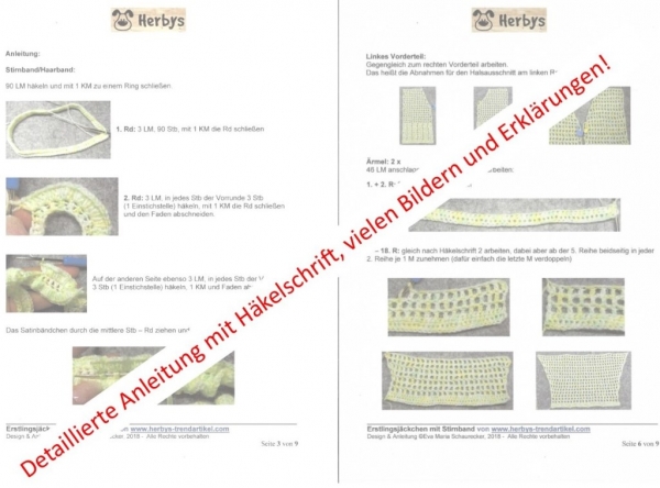 Häkelanleitung  „Erstlingsjäckchen mit Stirnband“